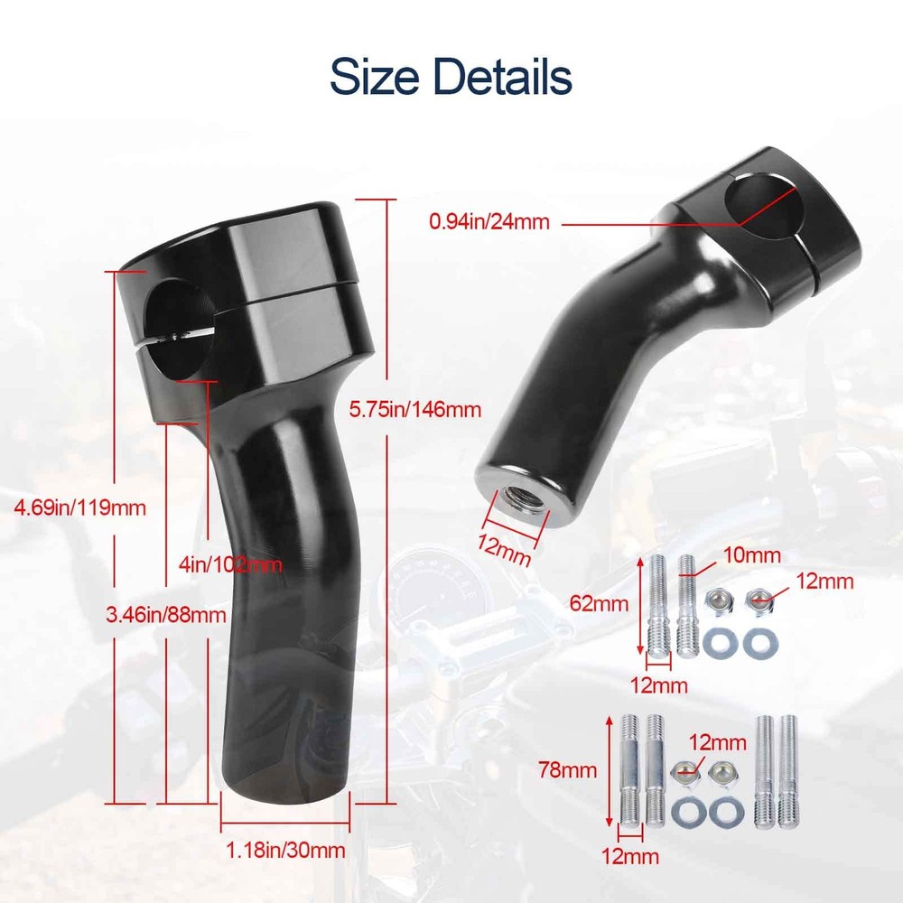 Motorcycle Handlebar Riser for Harley, One-Piece Pullback Black 4 inch