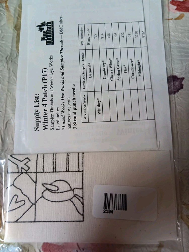 PINE MOUNTAIN Designs PUNCH NEEDLE PATTERN/PRE-PRINTED FABRIC WINTER 4 Patch P17