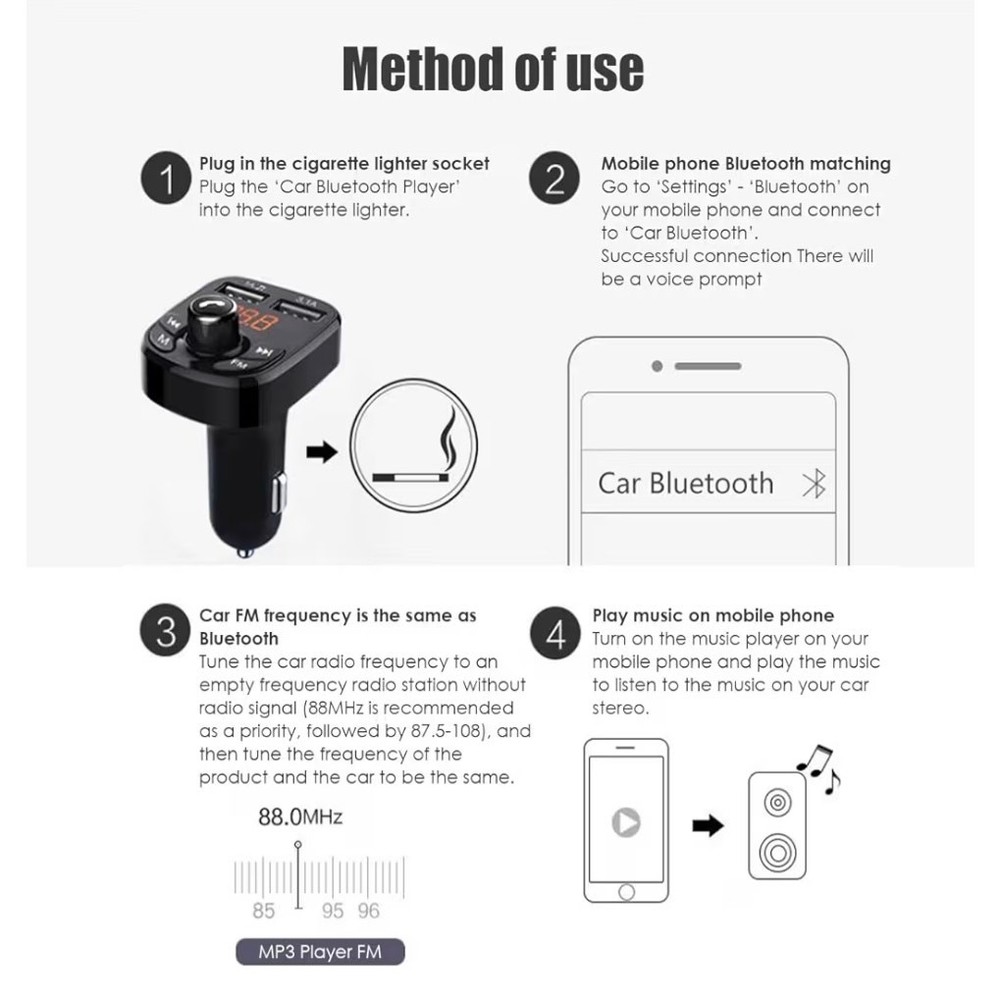 FM Bluetooth Transmitter for Car, Wireless, Car Kit MP3 Player