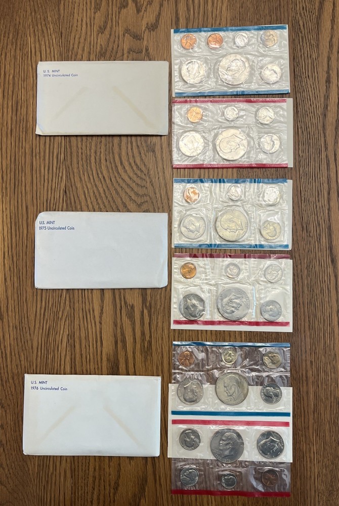Three Mint sets ~ 1974, 1975, 1976 BU OGP UC