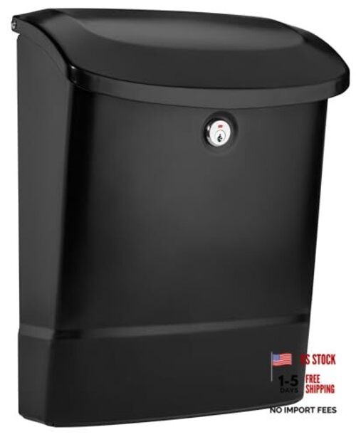 Parkside Locking, Vertical Wall-Mounted Mailbox for Outside, Medium Black