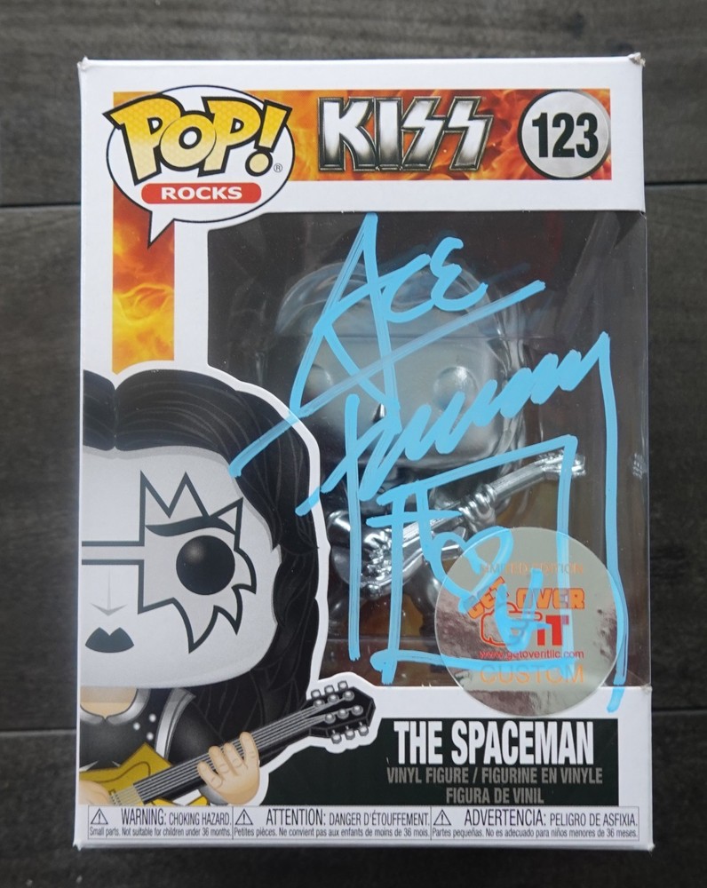 ACE FREHLEY FUNKO POP SPACEMAN KISS #123 SIGNED BLUE Autograph PLATINUM