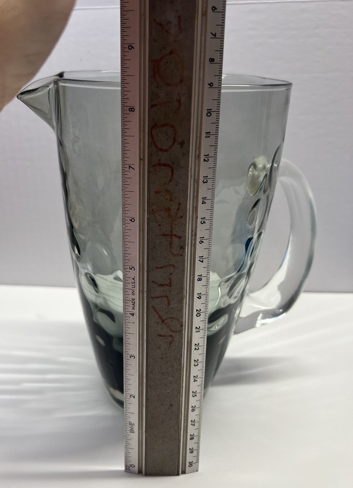 VTG Water Pitcher Gradient Gray Bubble Clear Handle Square - Libby, Anchor ??
