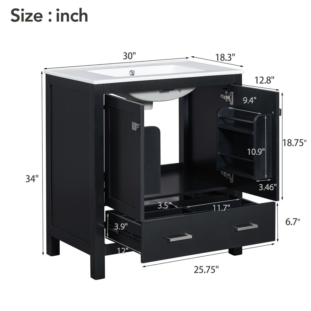 60" Black Bathroom Vanity Set with Double Vanities , Double Ceramic Sinks, Sto