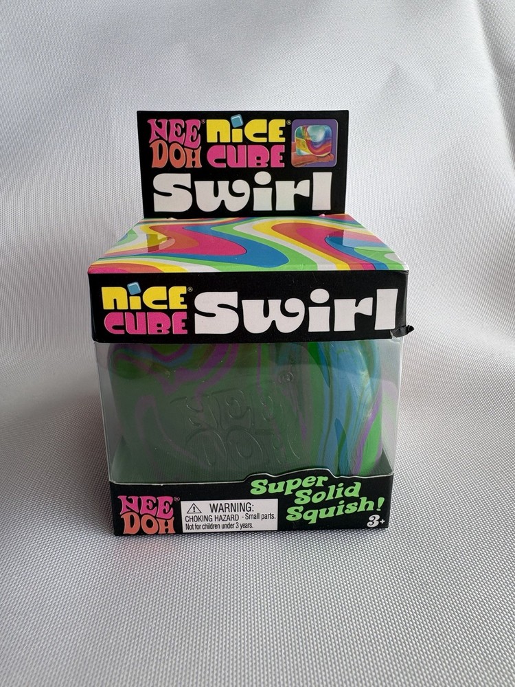 Nee Doh Nice Cube Swirl Super Solid Squish Squeeze Ball Multicolor
