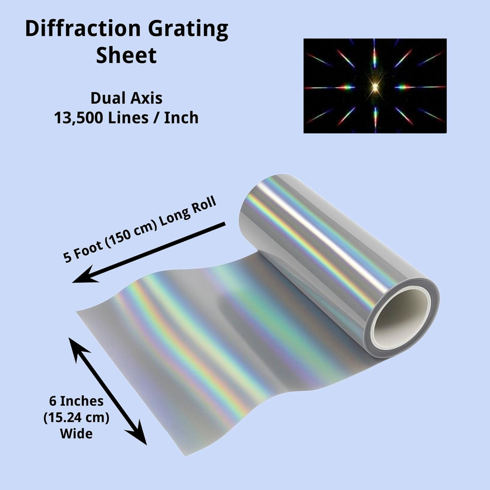 Diffraction Grating Sheet 13,500 Lines/In [One 6" X 5Ft Roll]
