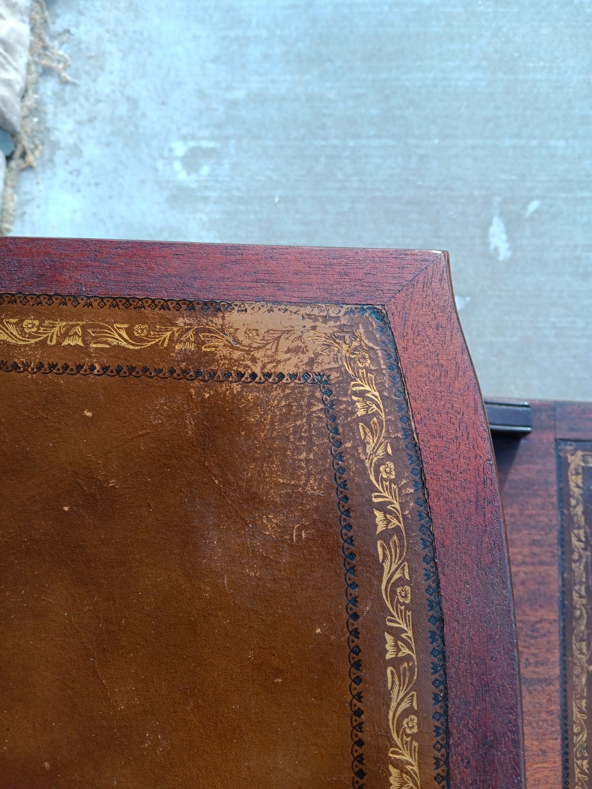 Walnut Carolina Co. Step End Table With Leather Top Drawer And Caster Wheels