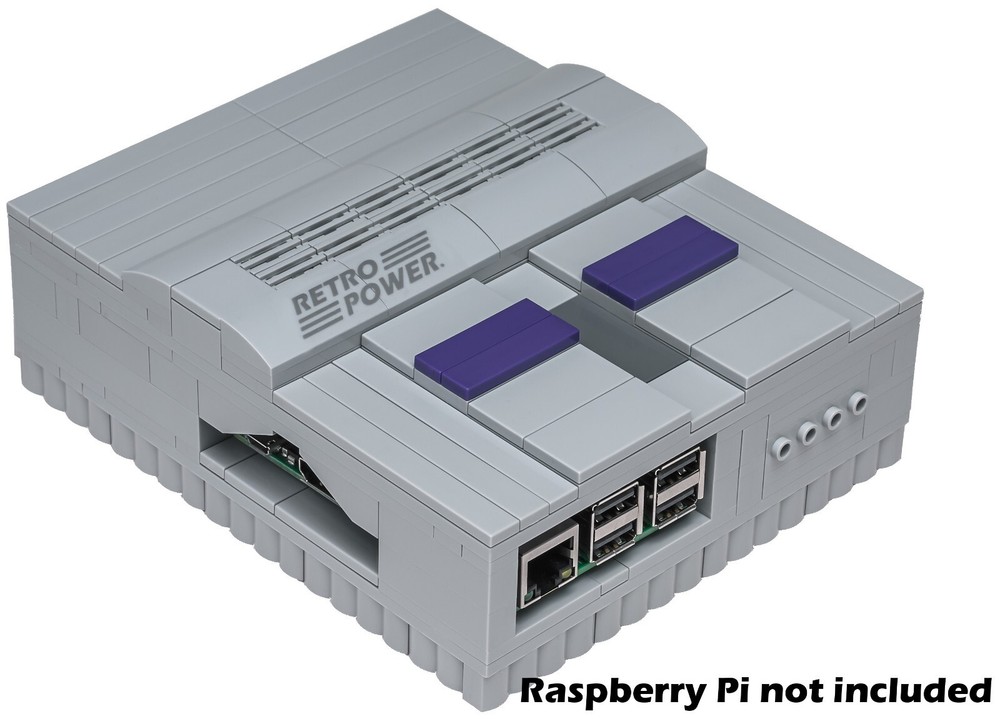 SNES Lego-Compatible Raspberry Pi Case (209 Bricks) + 2 Controllers