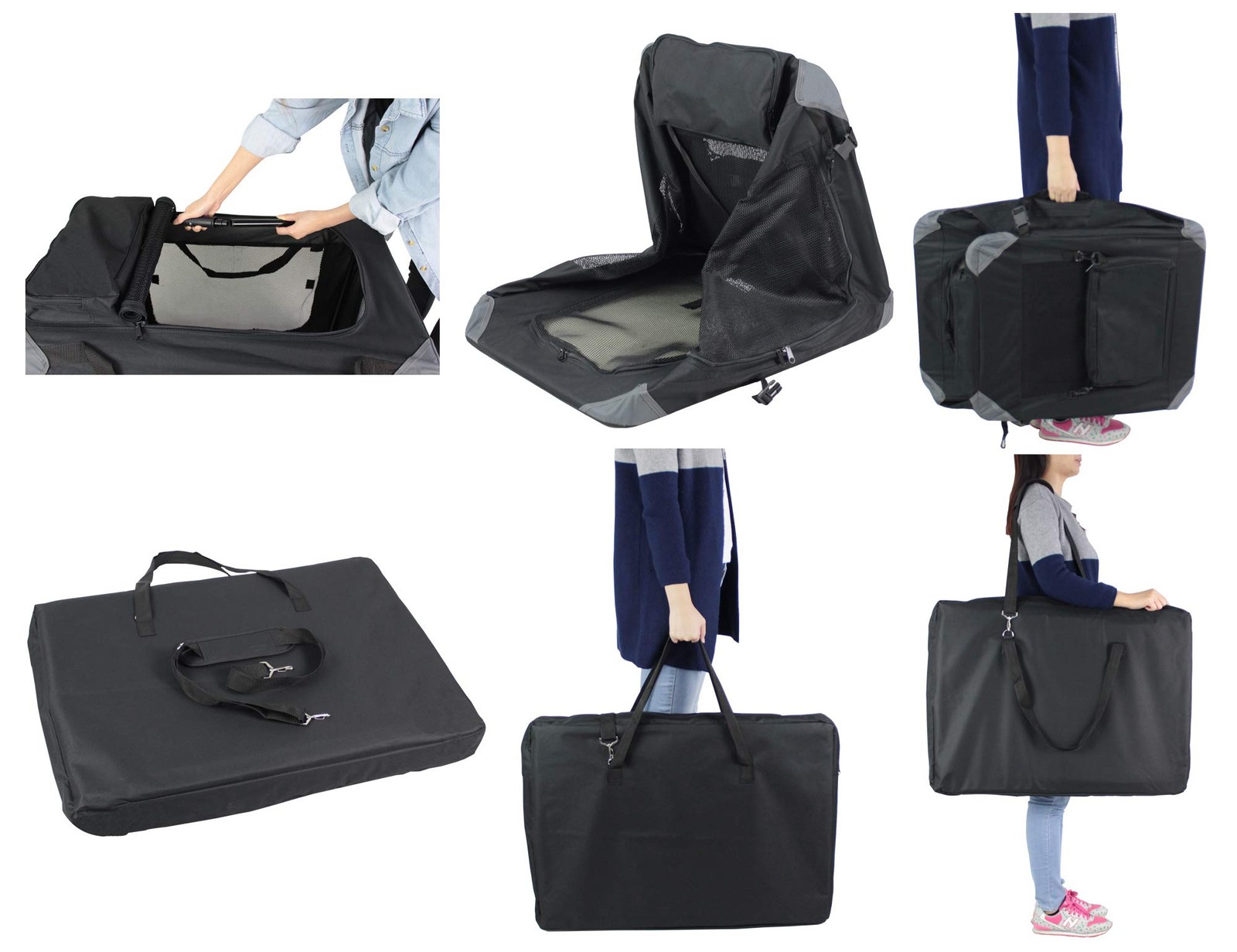 EliteField 3-Door Folding Soft Dog Crate, Carrying Bag, Fleece Bed, 2-Year Warra