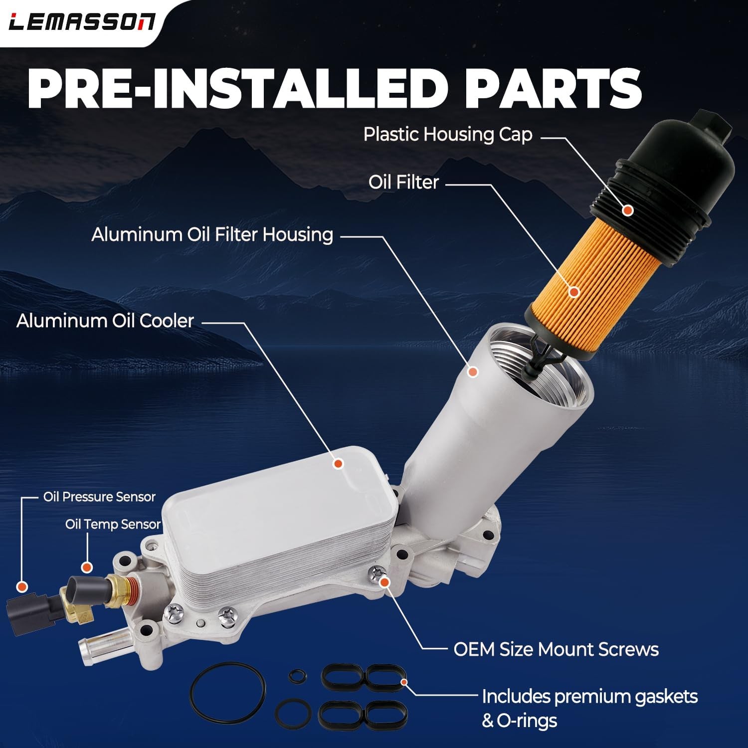 Aluminum Engine Oil Cooler Filter Housing for 11-16 Dodge Jeep Chrysler Ram 3.6L