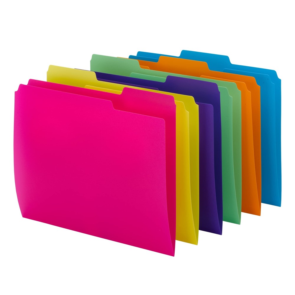 Poly File Folder 1/3-Cut Tab Letter Size Assorted Bright Colors 12 per Pack 1...