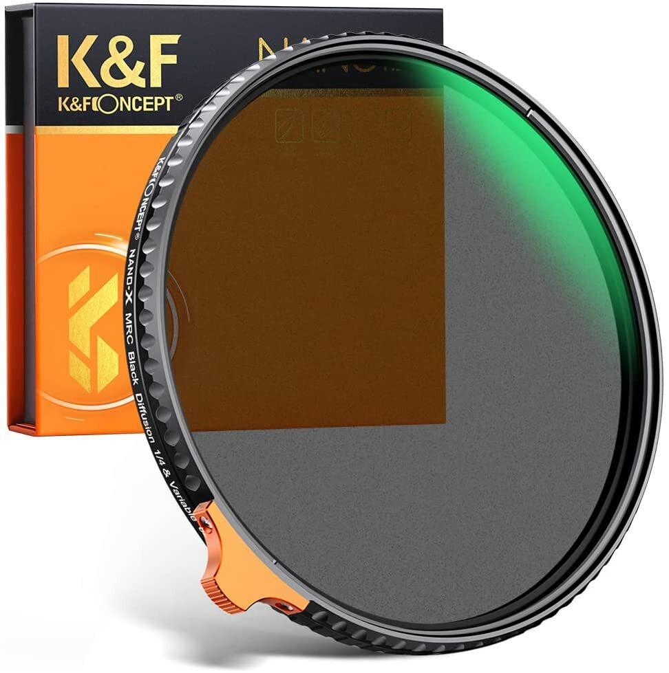 49mm 2-in-1 Camera Lens Filter Black Diffusion 1/4 Effect & Variable ND2-ND32 ND