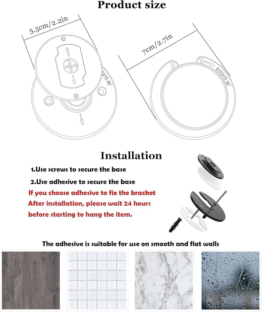 Universal Tablet Wall Mount Adjustable 90 Degrees Rotating Black