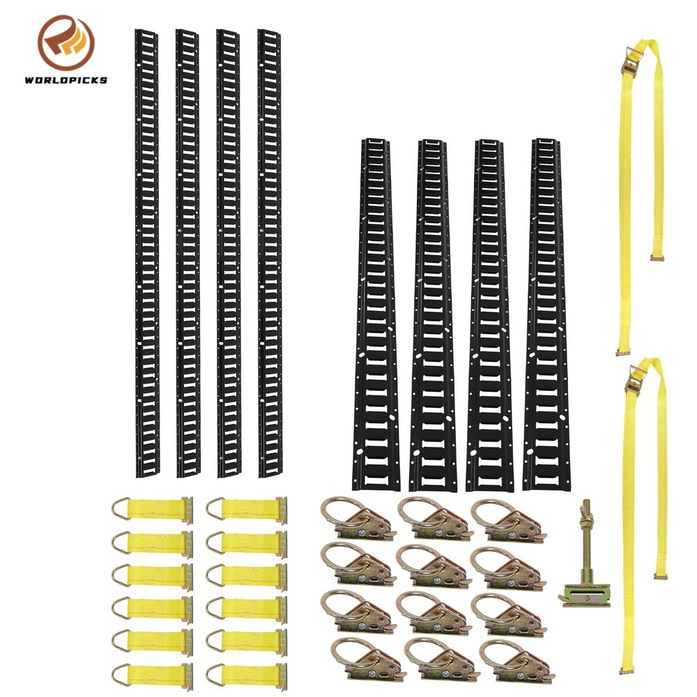 Black 35 Pack Multi-Size E Track Rail Kit, 5ft 8ft Rails With Straps Hardware