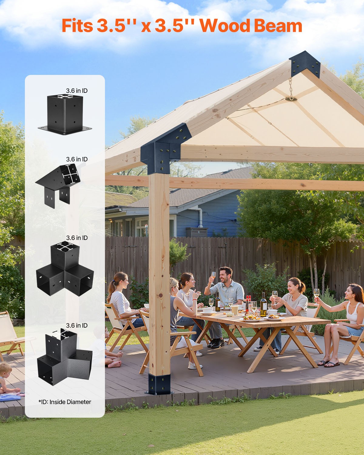 VEVOR 4x4" Pergola Bracket Kit Inner 3.5x3.5 3- and 4-Way Brackets for Gazebo