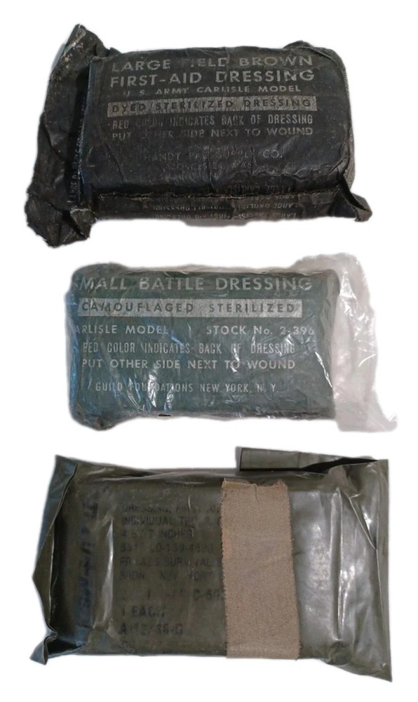 3 Packets WW2 Large/Small First Aid Battle Dressing Carlisle Models Sealed NOS