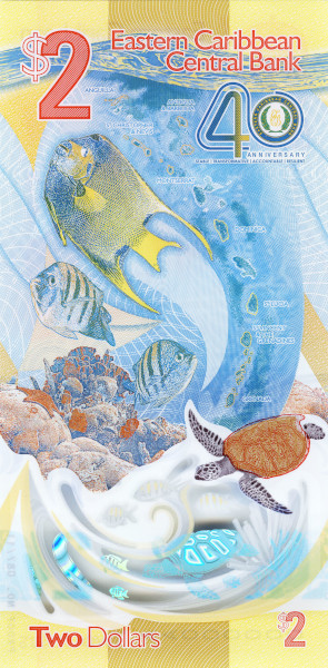 *US SELLER* 2024 East Caribbean 2 Dollars 40th P 61 Polymer AA Prefix UNC
