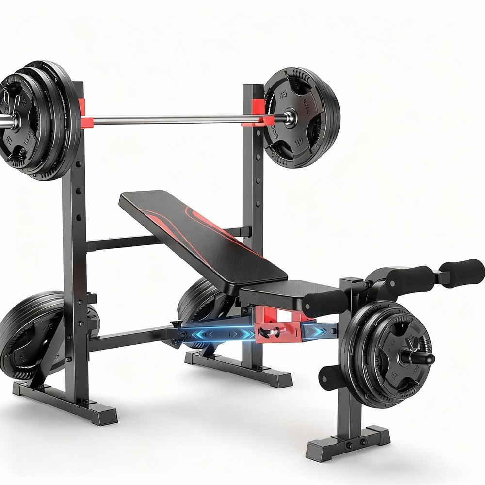 900LBS Weight Bench Set Multi-Purpose Foldable Workout Bench with Squat Rack New