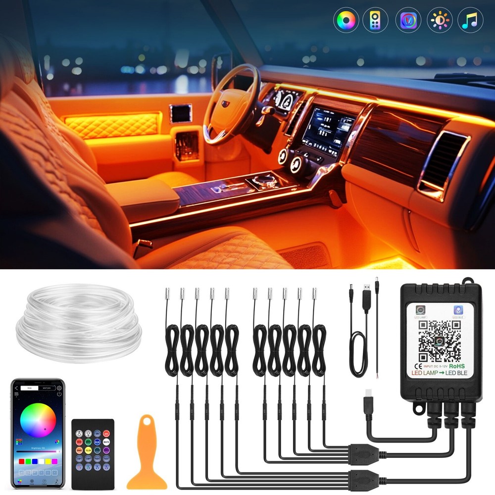 Wireless APP&Remote Control 6/8/10-in 1 RGB LED Car Interior Ambient Light Strip