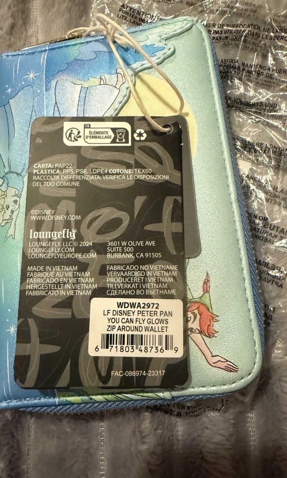 Loungefly Disney Peter Pan You Can Fly Glow Zip Around Wallet Medium 2024