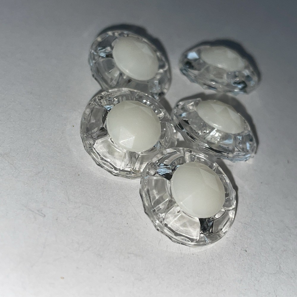 5 Plastic Clear Plastic & White Buttons Snap Together 3/4”