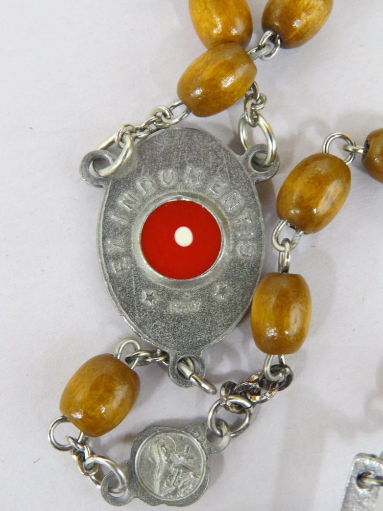 VTG Catholic St. Therese Ex Indumentis Wood Bead Five Decade Rosary