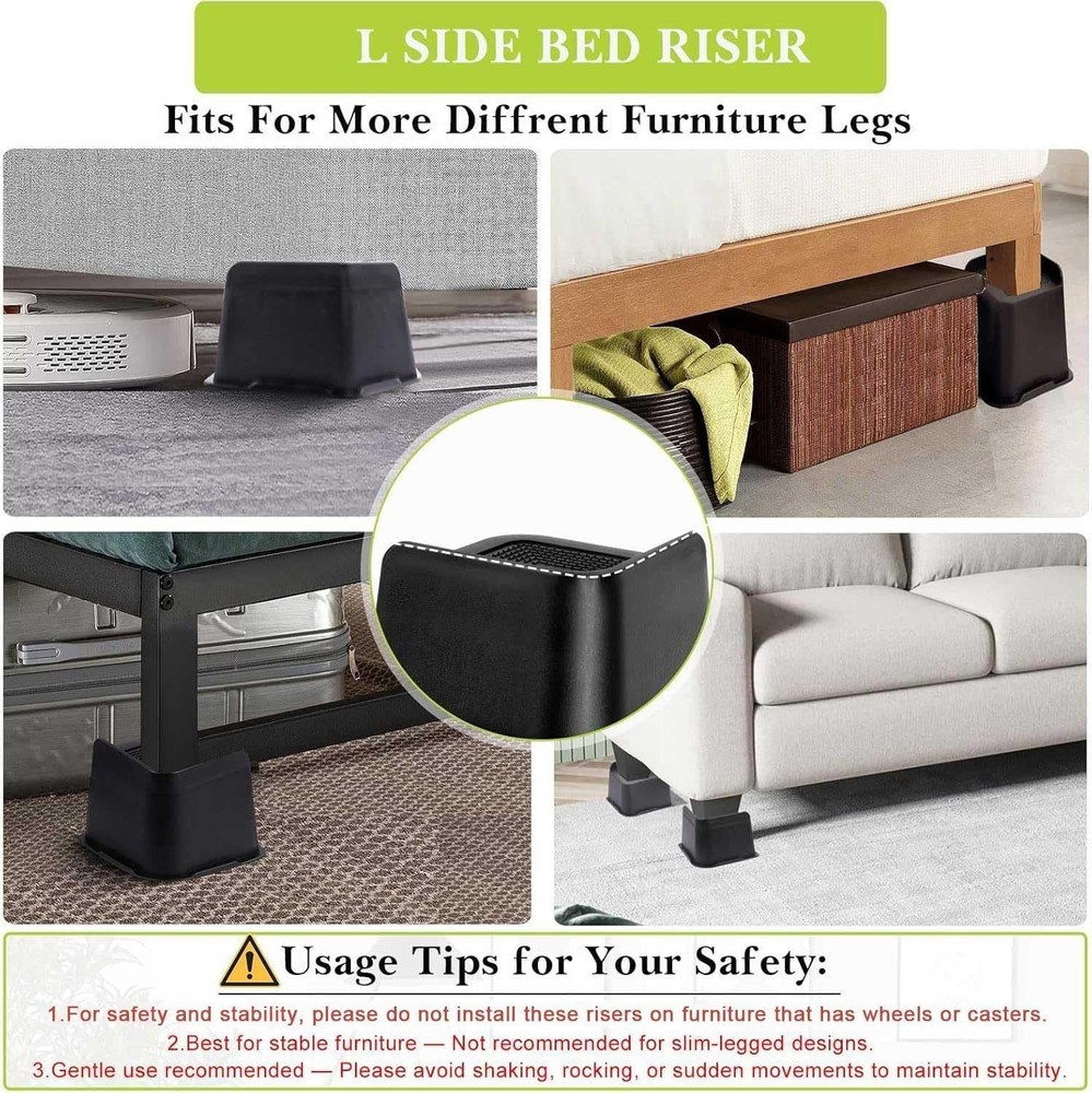 Multi-Purpose 4 Inch Bed Risers - Support Up to 6000 Lbs, Easy Installation