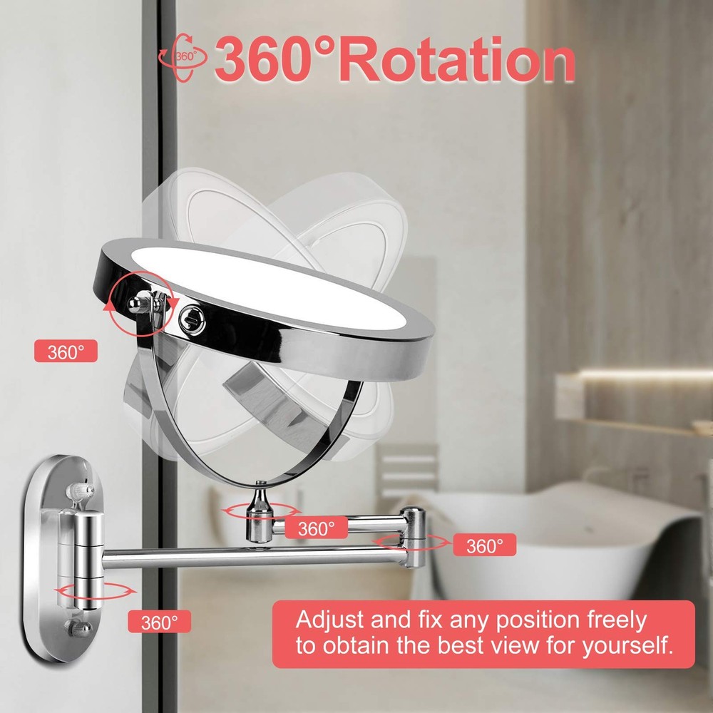 5000mAh Rechargeable Wall Mounted Lighted Makeup Vanity Mirrors, Double Sided...