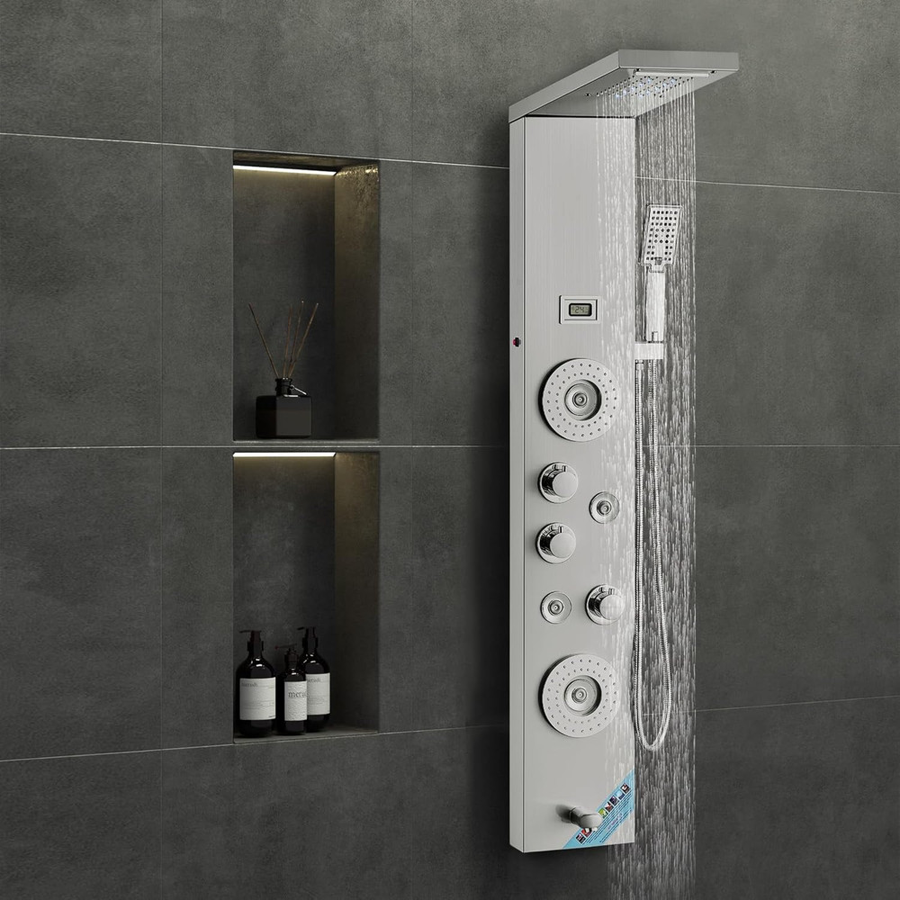 Shower Panel Tower System, 6 Shower Modes, LED & Display Shower Panel, Rainfall,