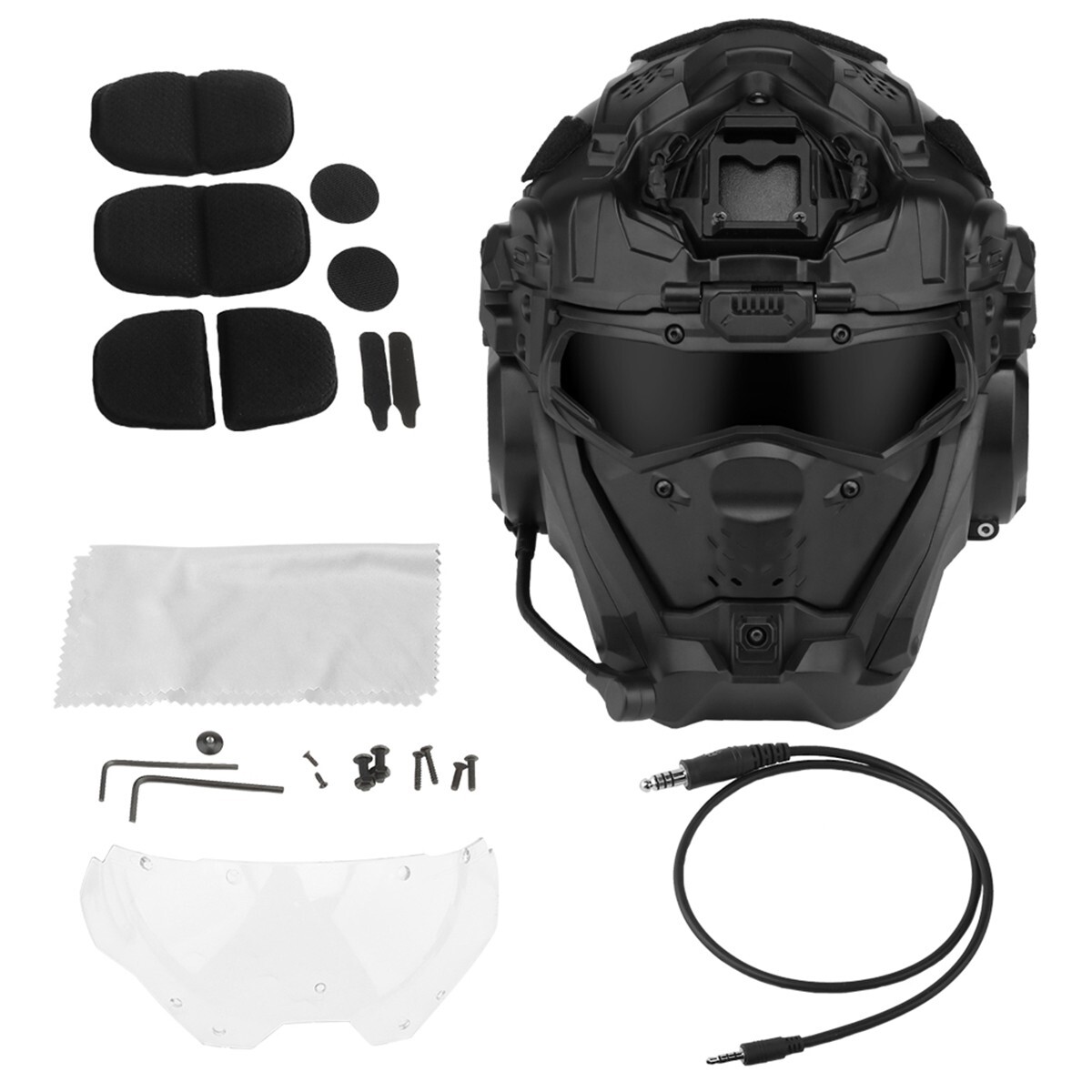 Tactical Airsoft Helmet w/Paintball Full Face Mask w/Headset Goggles Anti-Fog F