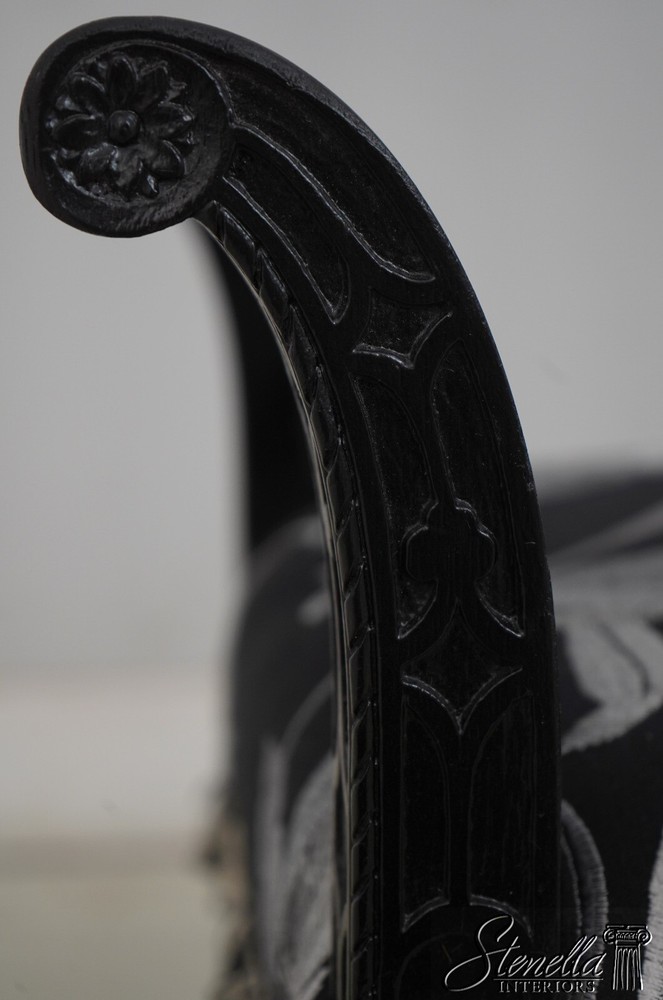 67000: Chippendale Custom Upholstered Black Finish Window Bench