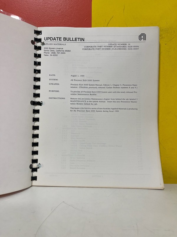 APPLIED MATERIALS 8300 Precision System Preventive Maintenance Booklet