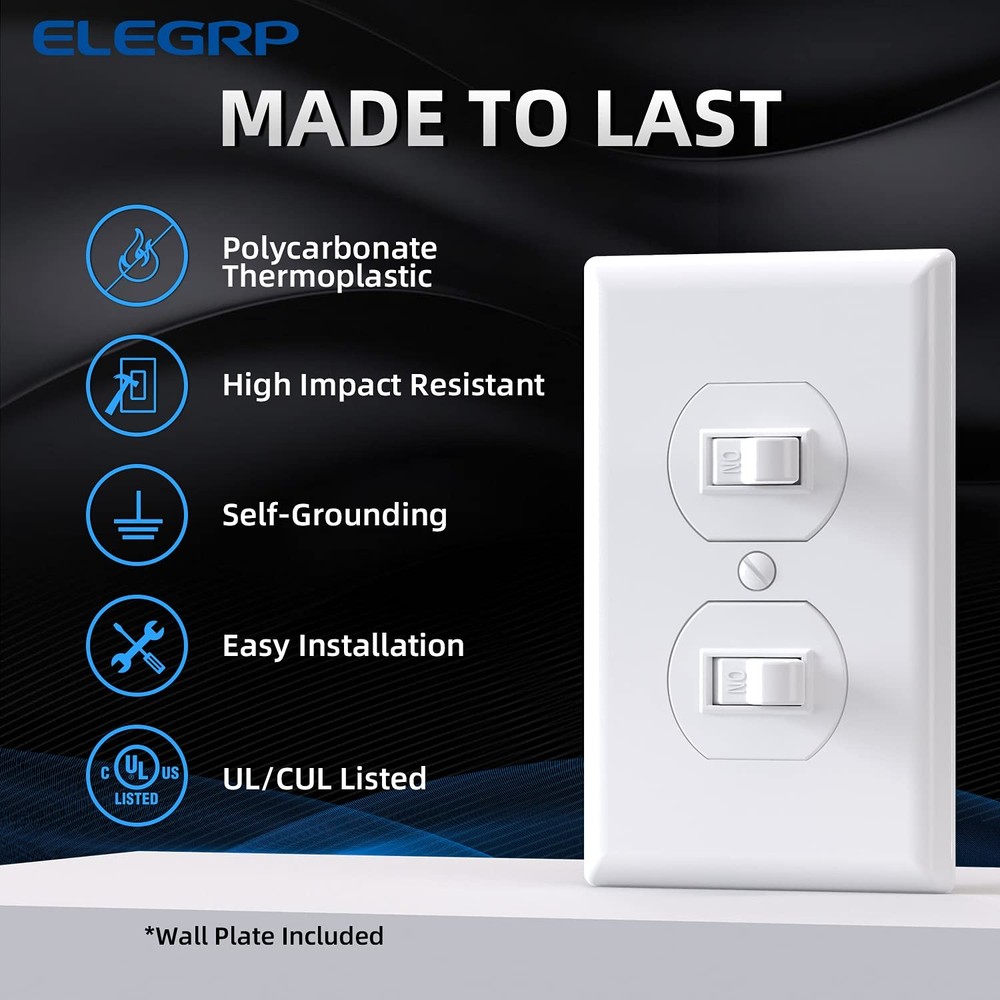 ELEGRP Double Toggle Light Switch 2 Pack Dual Single Pole 15A 120V White