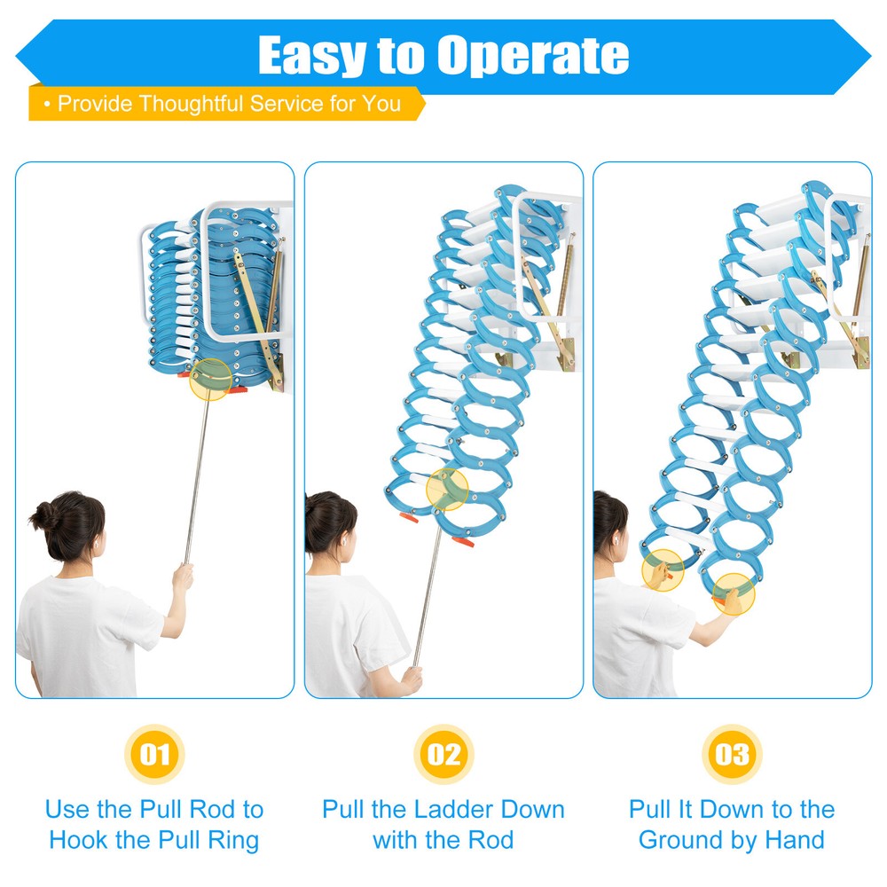 🔥12 Steps Loft Wall Folding Pulldown Attic Ceiling Ladder Stairs 1102.3 lbs