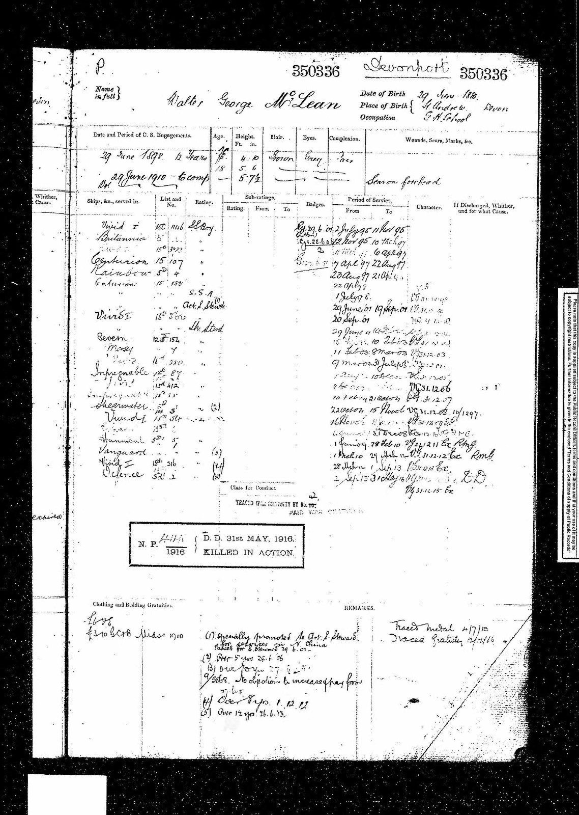 Royal Navy KIA Jutland HMS Defence 1916 Long Service Good Conduct Medal Plymouth