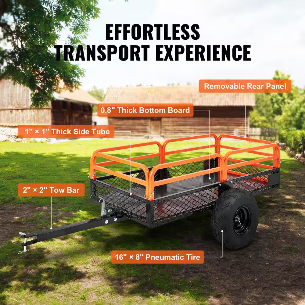 1500 Lbs. 15 Cu. Ft. Steel Havy-Duty ATV Trailer Dump Cart, Garden Cart Garden U