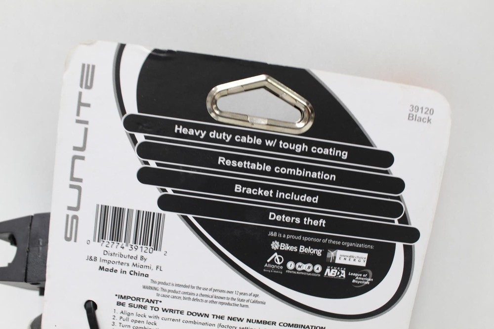 Sunlite Defender Resettable Combo Cable Lock, 6ft length - 39120