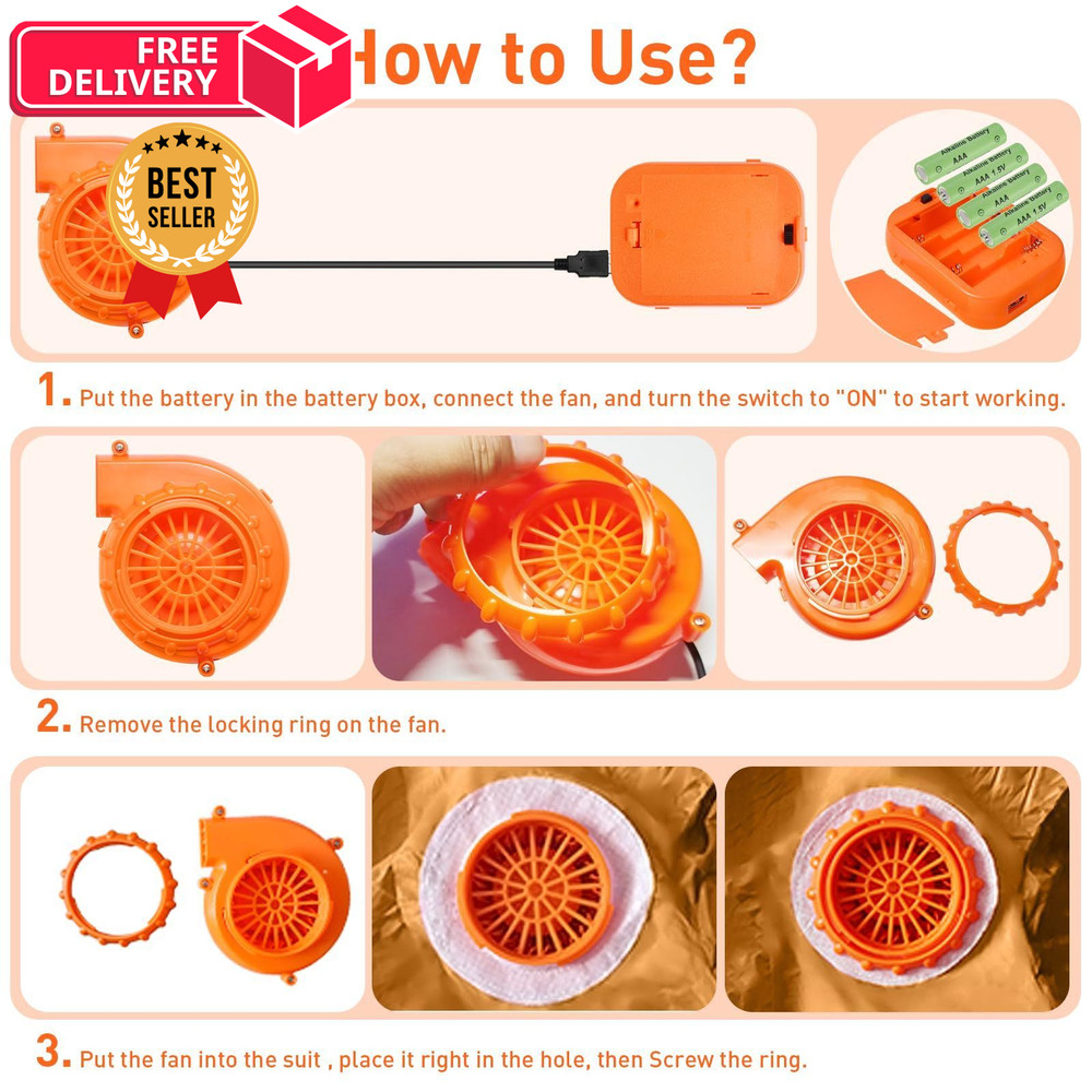 Uderwarb Inflatable Costume Fan Replacement, Mini Blower Medium, Orange