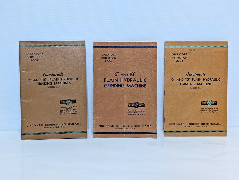 Cincinnati EA 6" & 10" Plain Hydraulic Grinding Machine Operators Instructions