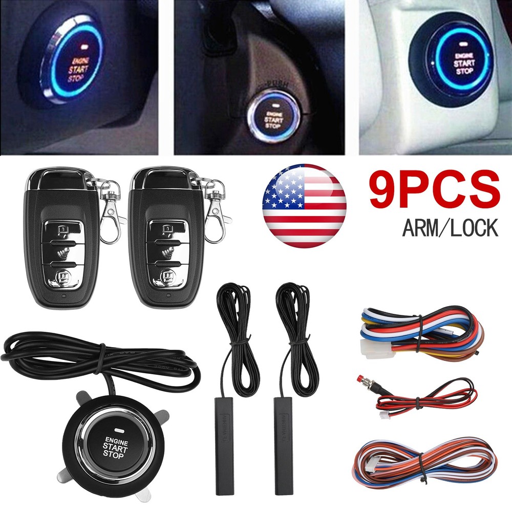 Car Keyless Entry Engine Start Alarm System Kit Push Button Remote Start Stop