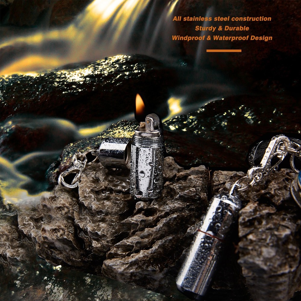 2 Pack Keychain Peanut Lighter EDC Mini Waterproof for Small, Silver