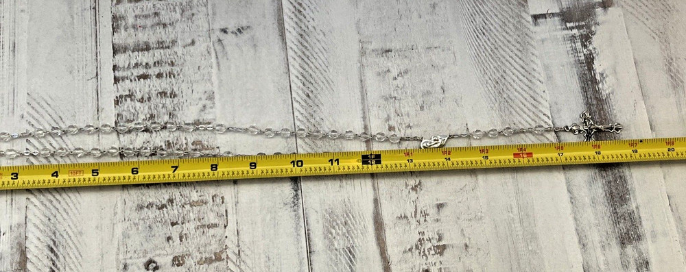 Clear Multi Faceted Cut Rosary Beads INRI 19"