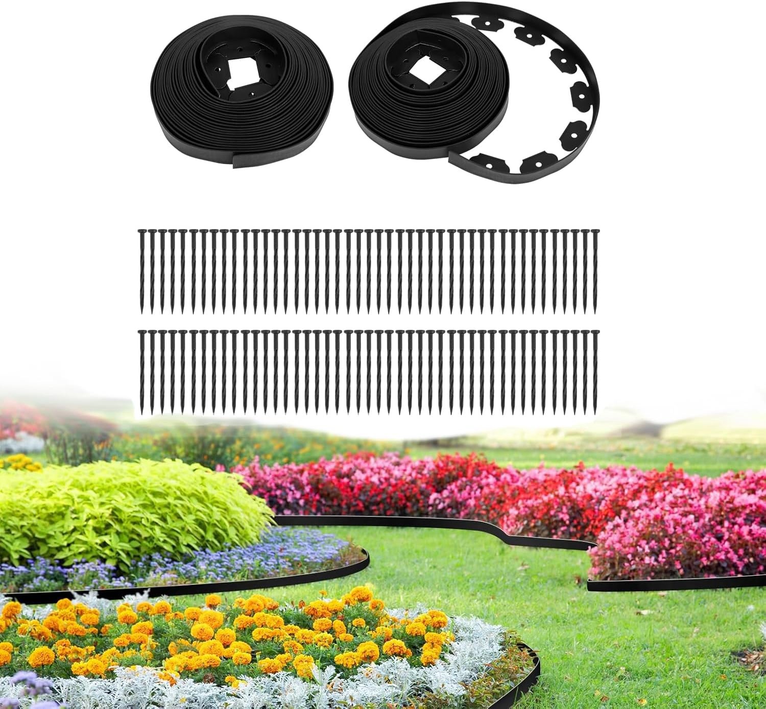 Landscape Edging 100ft x 1.5 in L-Shaped Plastic Garden Border No Dig Black