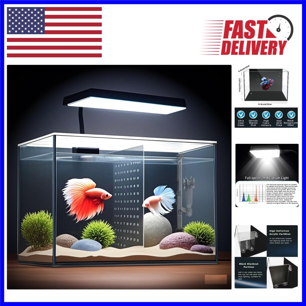 Multi-Functional 3 Gallon Rectangular Aquarium with LED Light & Betta Separator