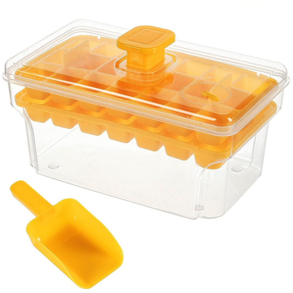 Ice Cube Tray with Lid & Bin Cube Easy Press Release for Freezer Home Mold Set