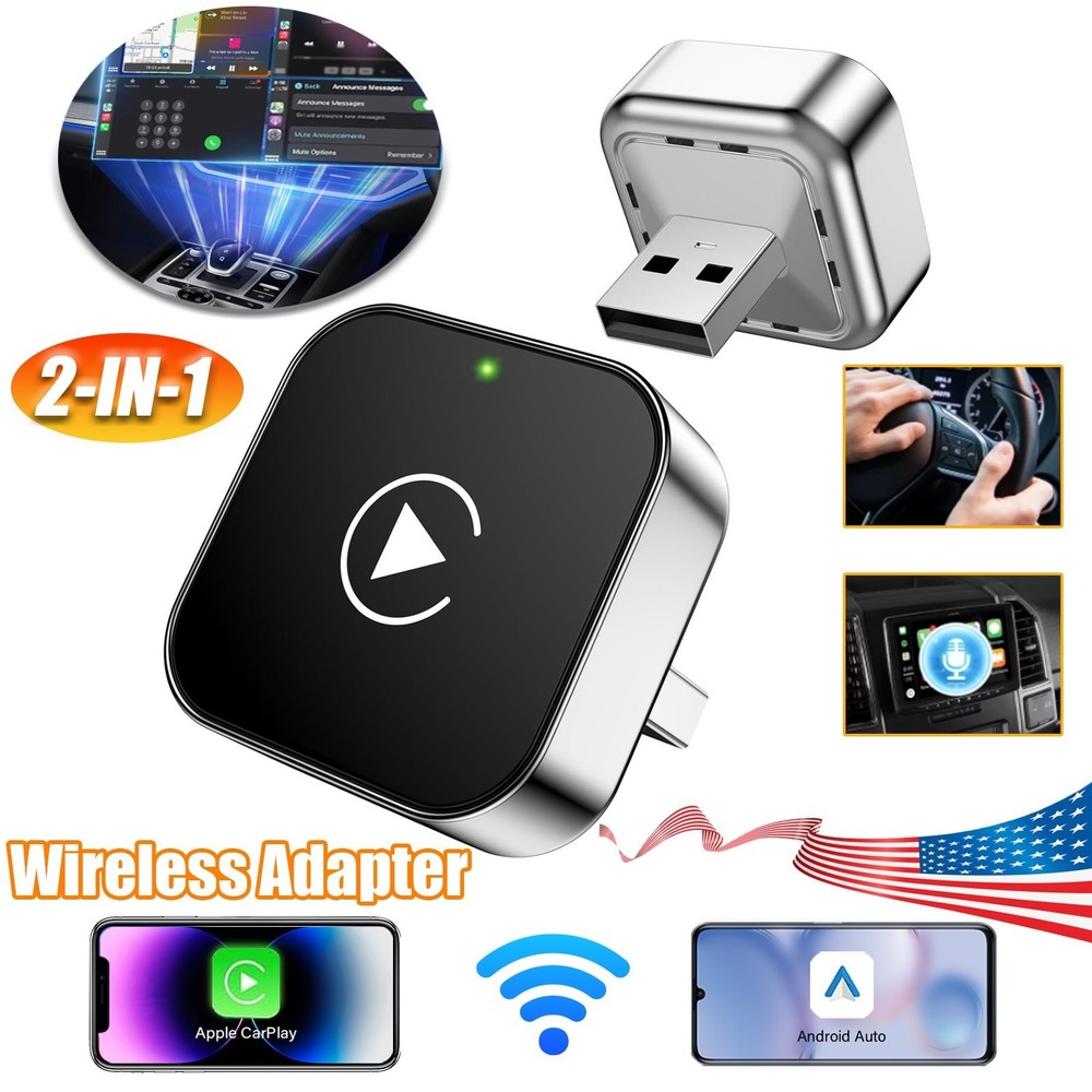 2-in-1 Wired to Wireless CarPlay Adapter /Android Auto Adapter Plug & Play -USA