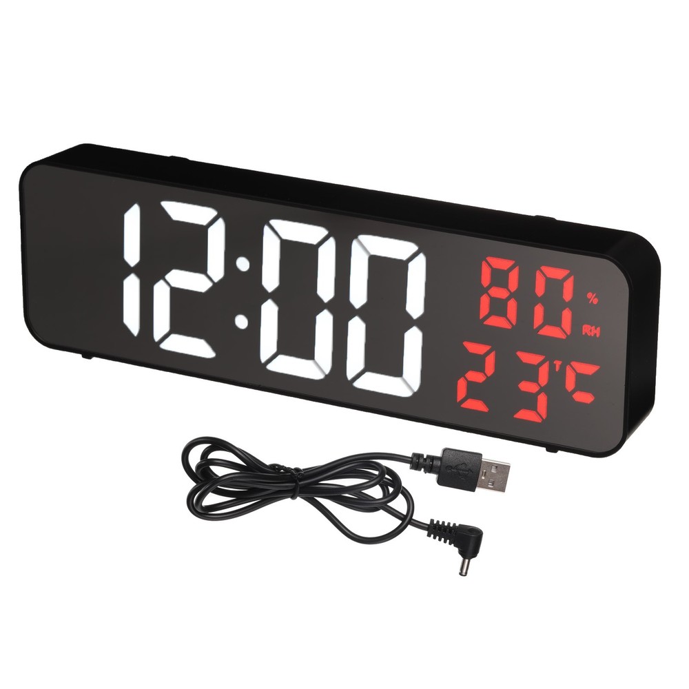 Round Electronic Alarm Clock Thin Clock with White & Red Digits