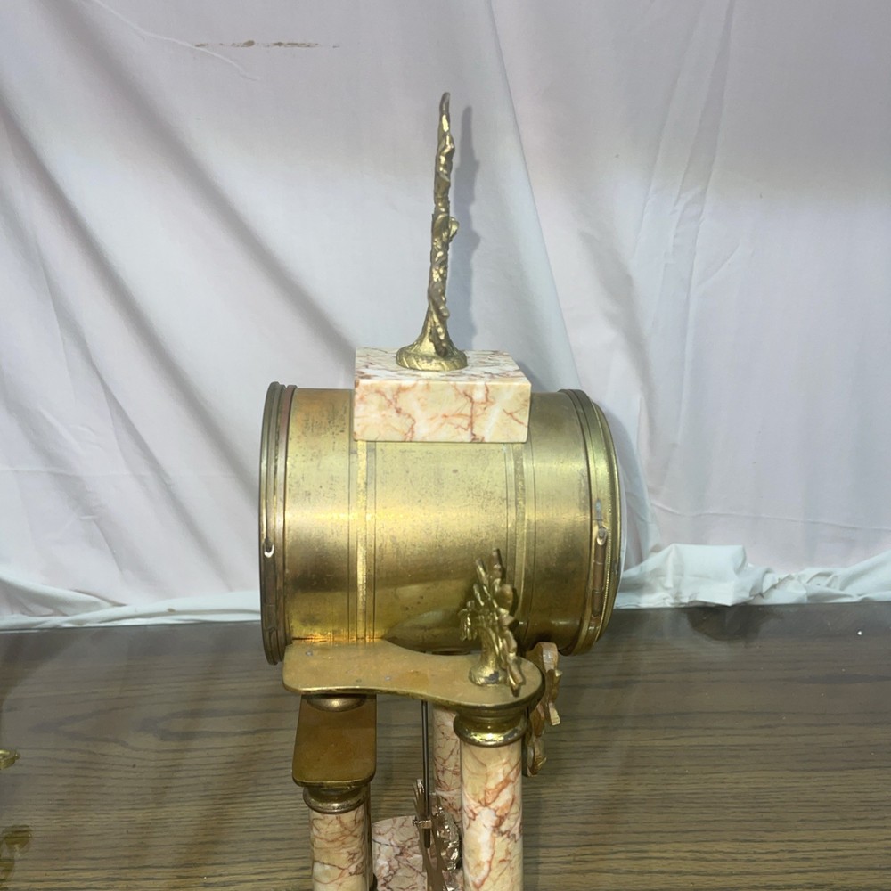 French Marble and Ormulo 5 Column Portico Clock Selsi Paris Three Piece Set