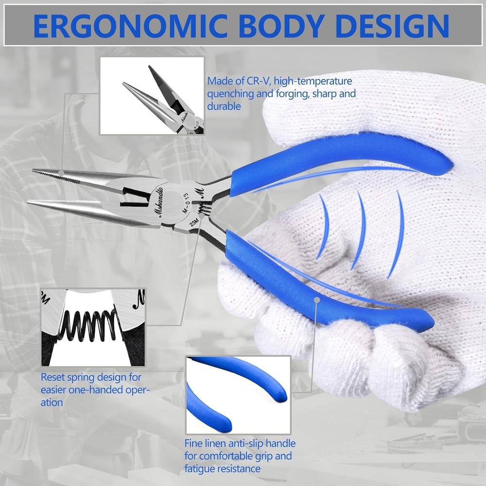Needle Nose Pliers Set, mshandto 5" Long for Wire 5-6Pack