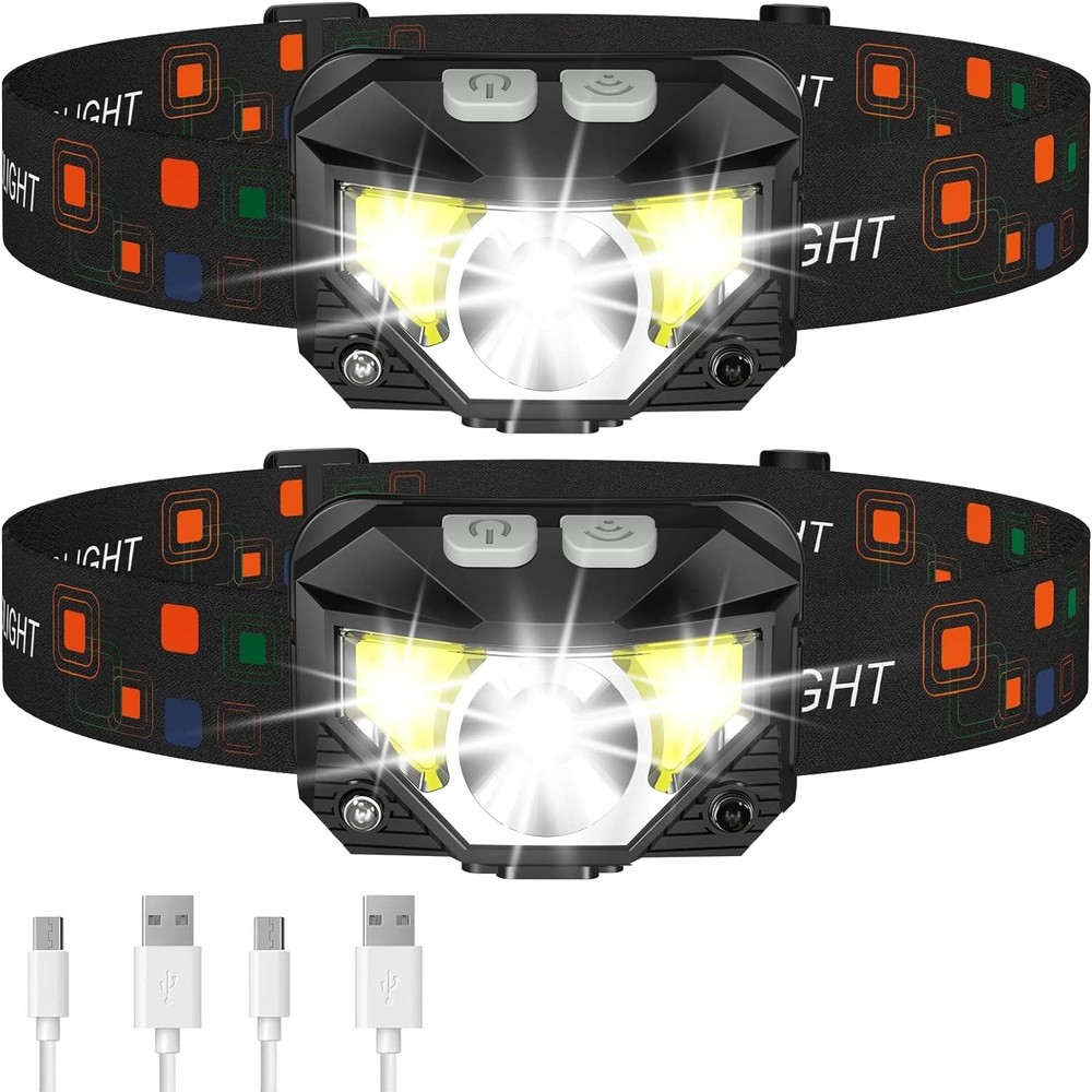 Rechargeable 8-Mode Headlamp with Adjustable 60° Beam – 2 Pack for Adventures
